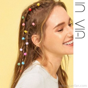 Colorful sweet candy-colored braided head accessory bean hair clip hair pearl hairpin children's messy braid hoop vacation style