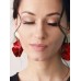 Big red petal tassel earrings 2023 new style trendy girl pure silver needle temperament long earrings Korean exaggerated net red