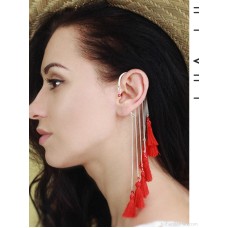 Red ethnic style ear hanging for women without ear holes, ancient style, super fairy, tassel earrings, long style, temperament, Bohemian jewelry