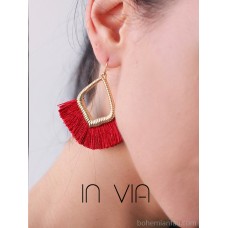 Ethnic earrings Bohemian style jewelry burgundy black tassel earrings ear clips without ear holes for women can be changed to silver needles