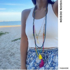 Colorful Tassel Autumn and Winter Sweater Chain Female Long Bohemian Style Jewelry Ethnic Long Necklace Layered