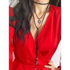 European and American retro black hippie rope multi-layer stacked long necklace female clavicle chain neckband choker collar personality
