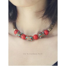 Ethnic style collar necklace female clavicle chain choker Nepalese red turquoise literary personality INVIA original