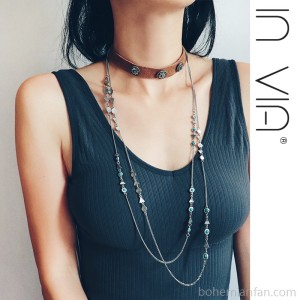 Invia Merad Bohemian Turquoise Long Necklace Female Choker Neck Chain Layered Sweater Chain Autumn