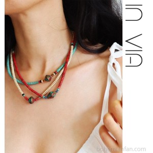 Invia retro ethnic style choker turquoise necklace female clavicle chain Thai style beach vacation accessories