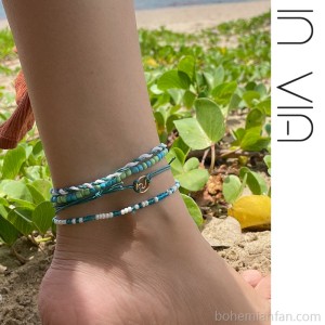 Invia hand-woven blue cotton rope multi-layered foot rope beach sand foot chain hippie vacation student foot accessories