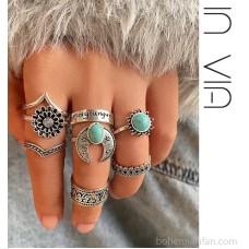 Vintage music festival turquoise stackable rings for women, personalized multiple joint index finger rings, Bohemian