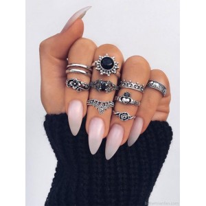 Black stackable rings for women ins trend combination fashion personality European and American index joint ring Bohemian hippie