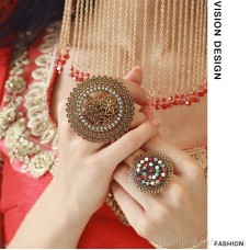 Bohemian style large round inlaid ring lady ethnic Indian jewelry retro court exotic style
