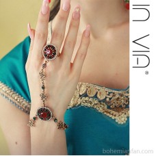 Indian jewelry female one-piece connected ring bracelet belly dance Bohemian hand accessory retro ethnic wind inlay