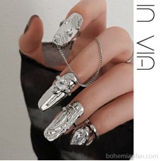 Set with diamonds personality nail cover fingertip ring hip-hop punk Korean street fashion metal dark adjustable